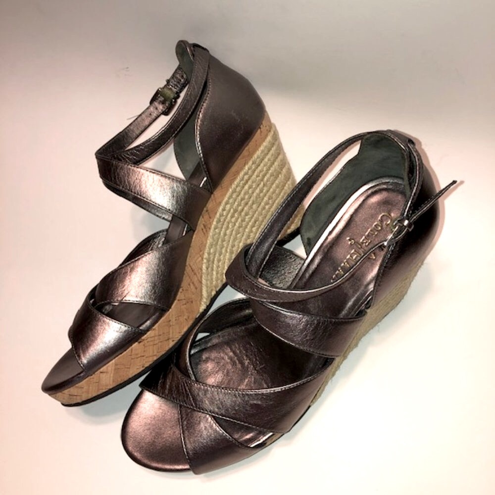Sz 8 Cole Haan Air Marisa Silver Gunsmoke Wedge Sandals NWOT - Picture 3 of 16